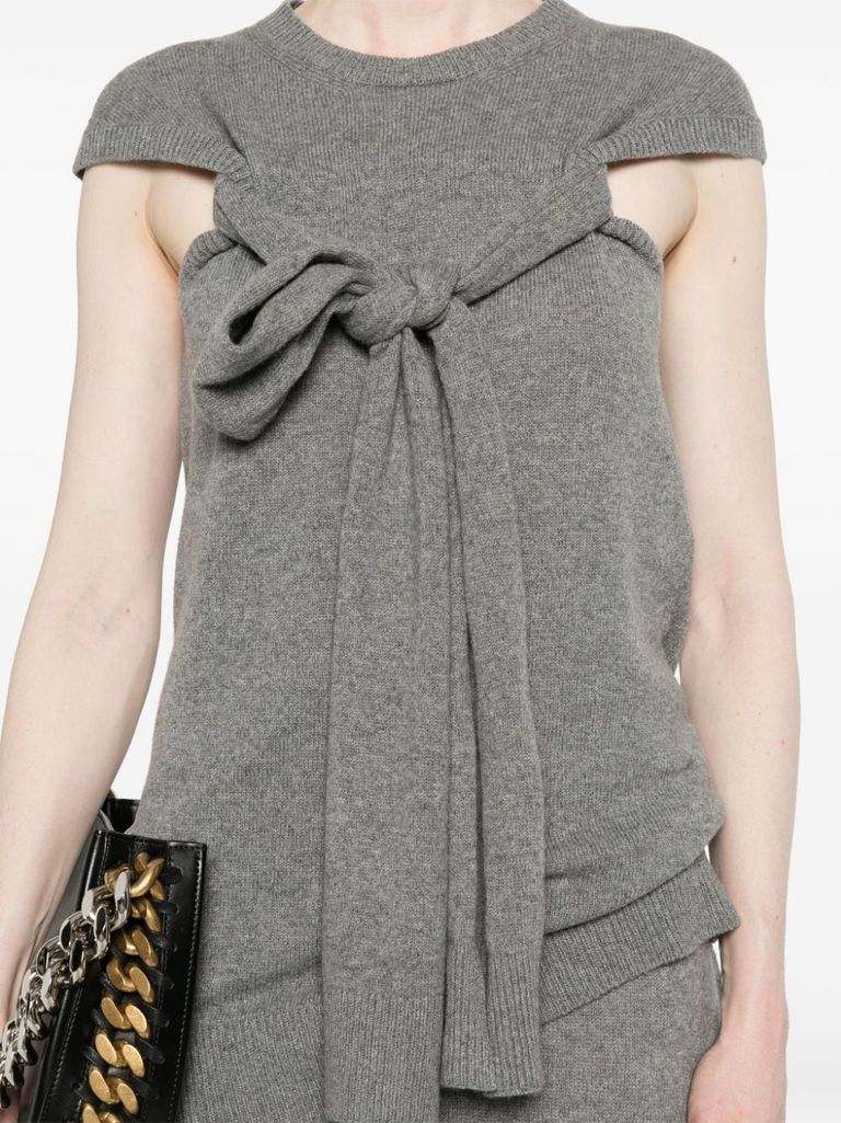 Shop Stella Mccartney Knit Top In Recycled Cashmere And Wool With Front Bow In Grigio