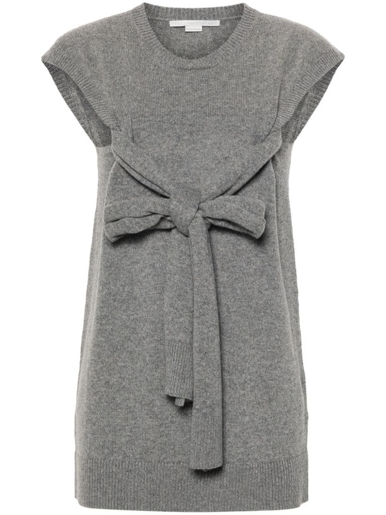 Shop Stella Mccartney Knit Top In Recycled Cashmere And Wool With Front Bow In Grigio