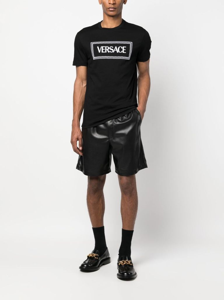 Shop Versace Cotton T-shirt With Front Printed Logo In Nero