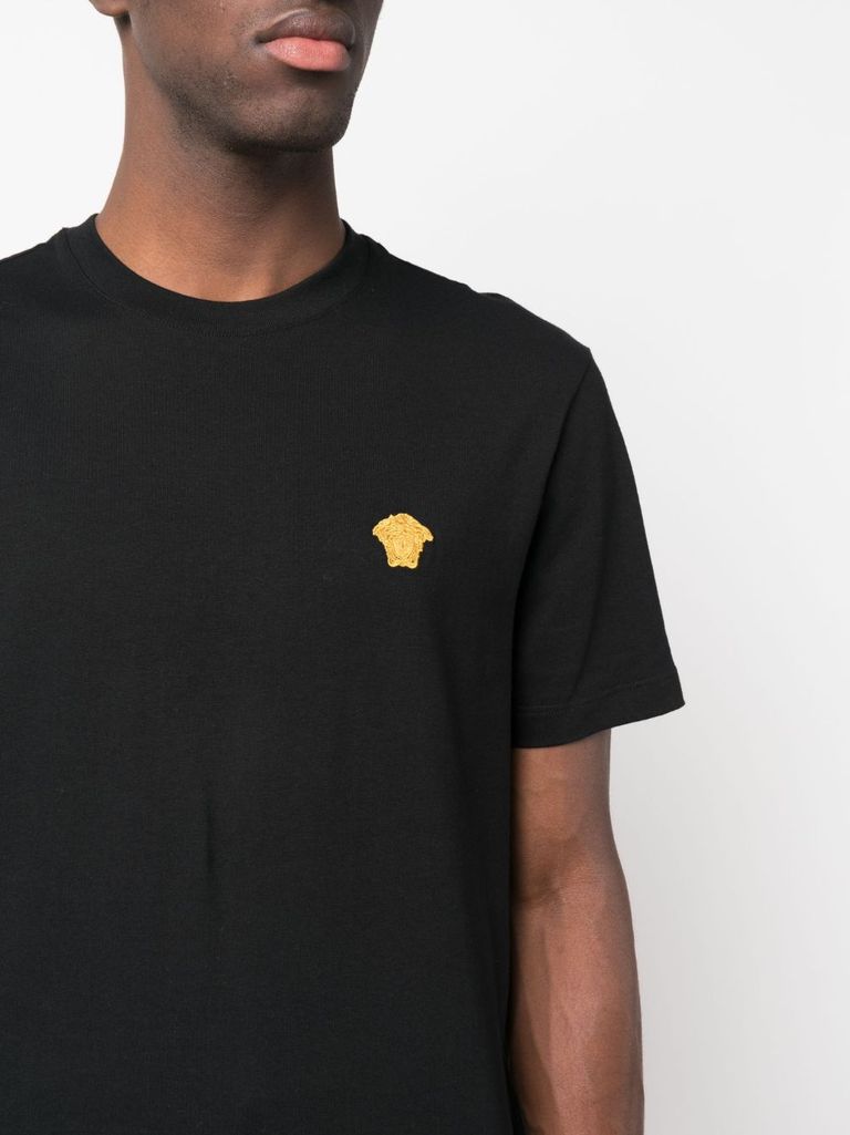 Shop Versace T-shirt With Iconic Logo Embroidered On The Chest In Nero