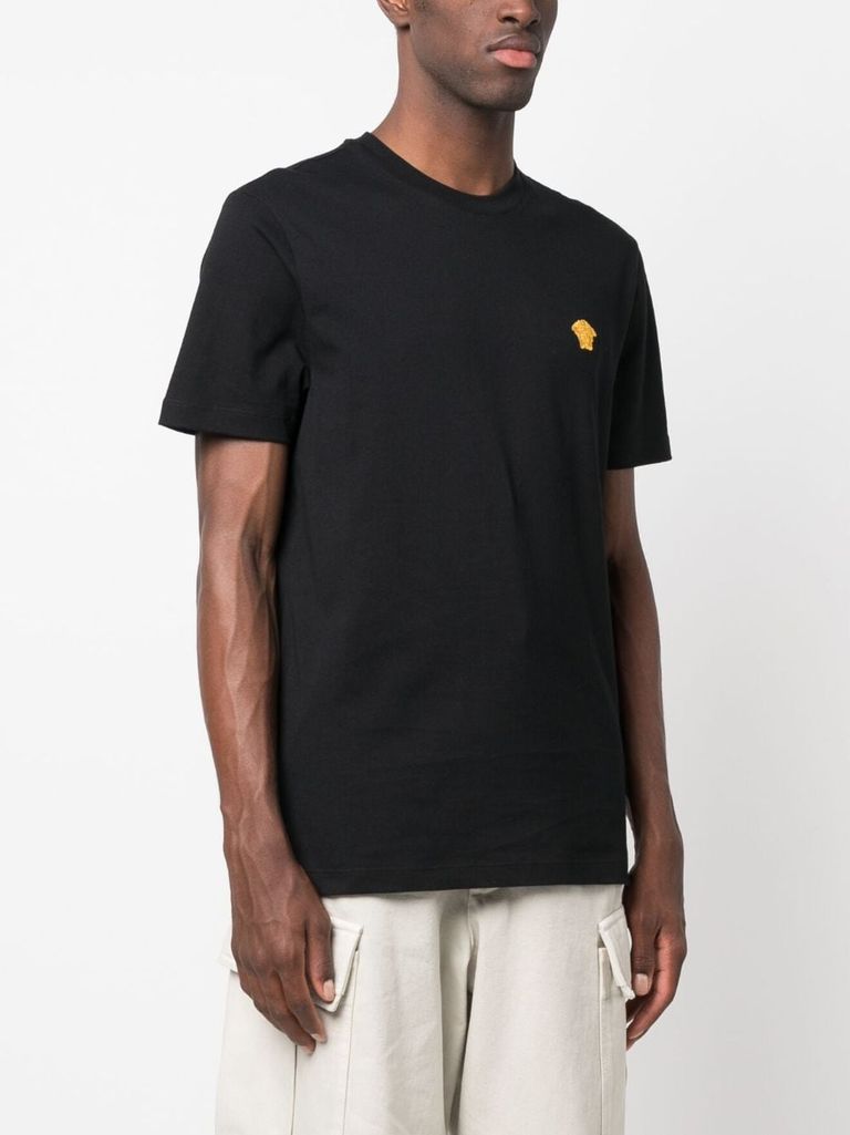 Shop Versace T-shirt With Iconic Logo Embroidered On The Chest In Nero