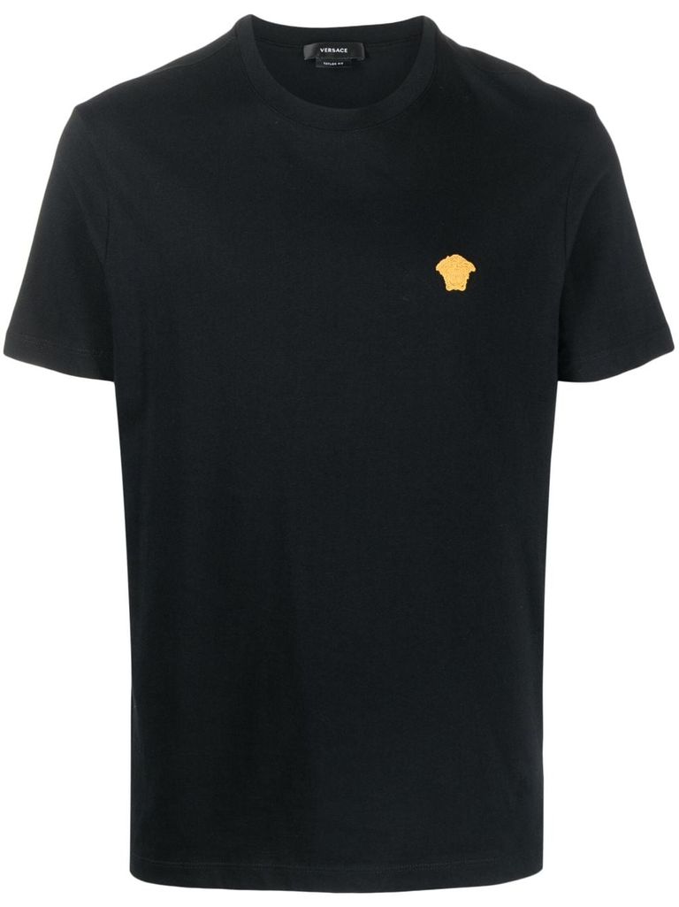 Shop Versace T-shirt With Iconic Logo Embroidered On The Chest In Nero