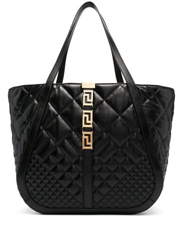 Calf leather shopping bag with metal Greca motif