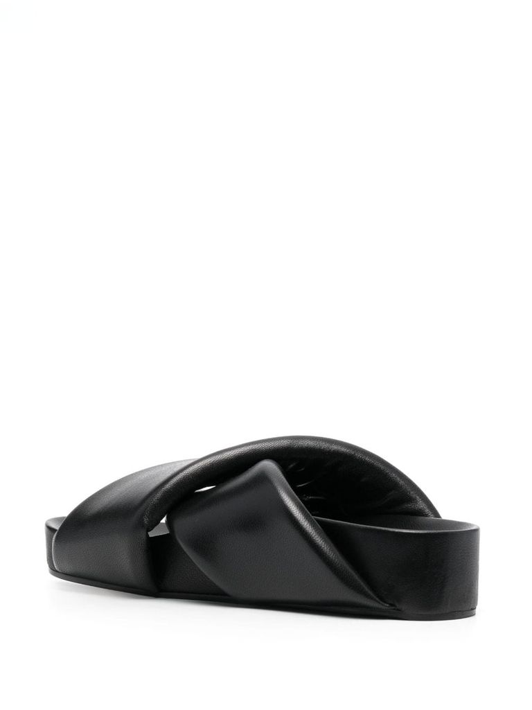 Shop Jil Sander Lamb Leather Sandals With Criss-cross Straps In Nero