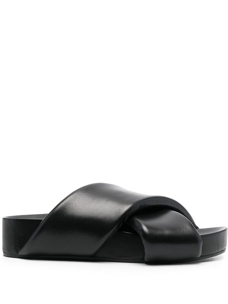 Shop Jil Sander Lamb Leather Sandals With Criss-cross Straps In Nero