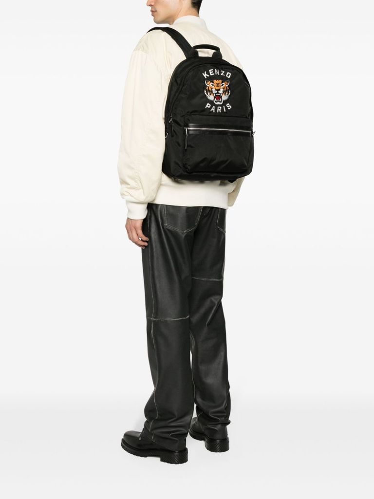 Shop Kenzo Backpack With Iconic Tiger Print And Front Logo In Nero