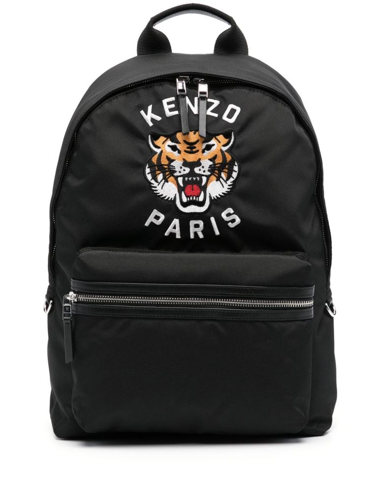 Shop Kenzo Backpack With Iconic Tiger Print And Front Logo In Nero