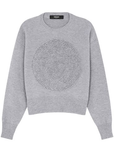 Virgin wool and cashmere sweater with front Medusa embroidery