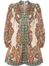 Ottie Plunge mini dress in linen with paisley print