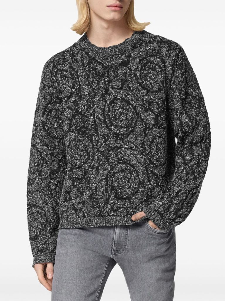 Shop Versace Jacquard Pattern Cotton Blend Sweater In Nero