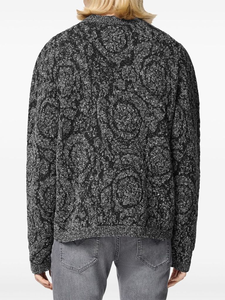 Shop Versace Jacquard Pattern Cotton Blend Sweater In Nero