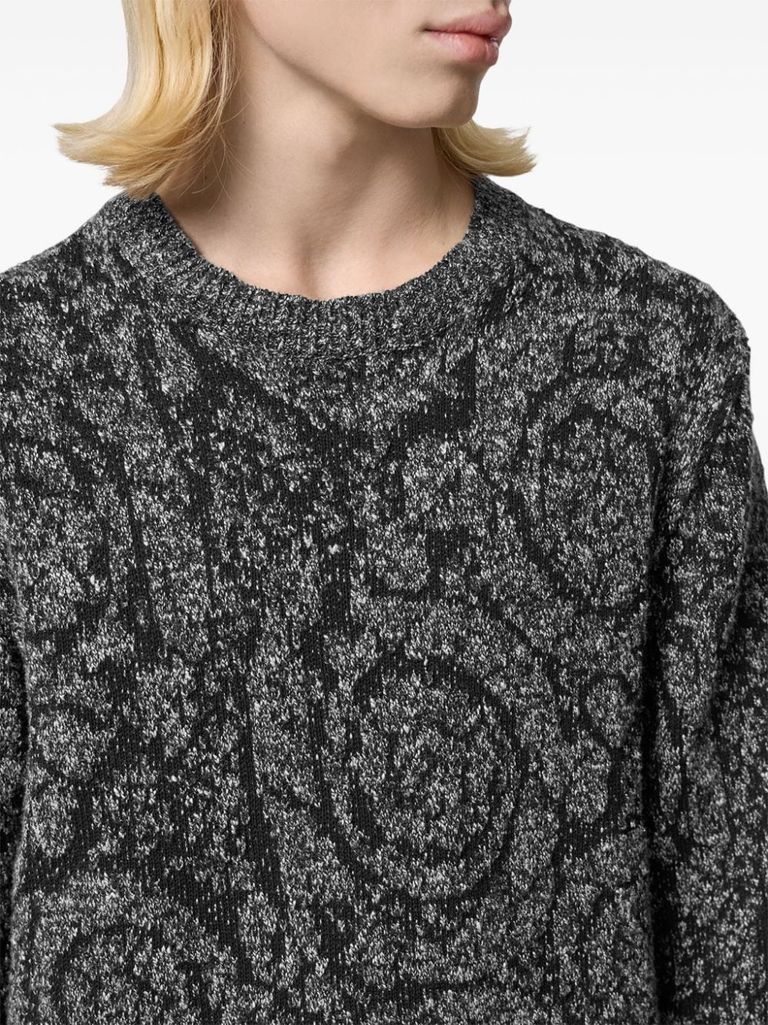 Shop Versace Jacquard Pattern Cotton Blend Sweater In Nero