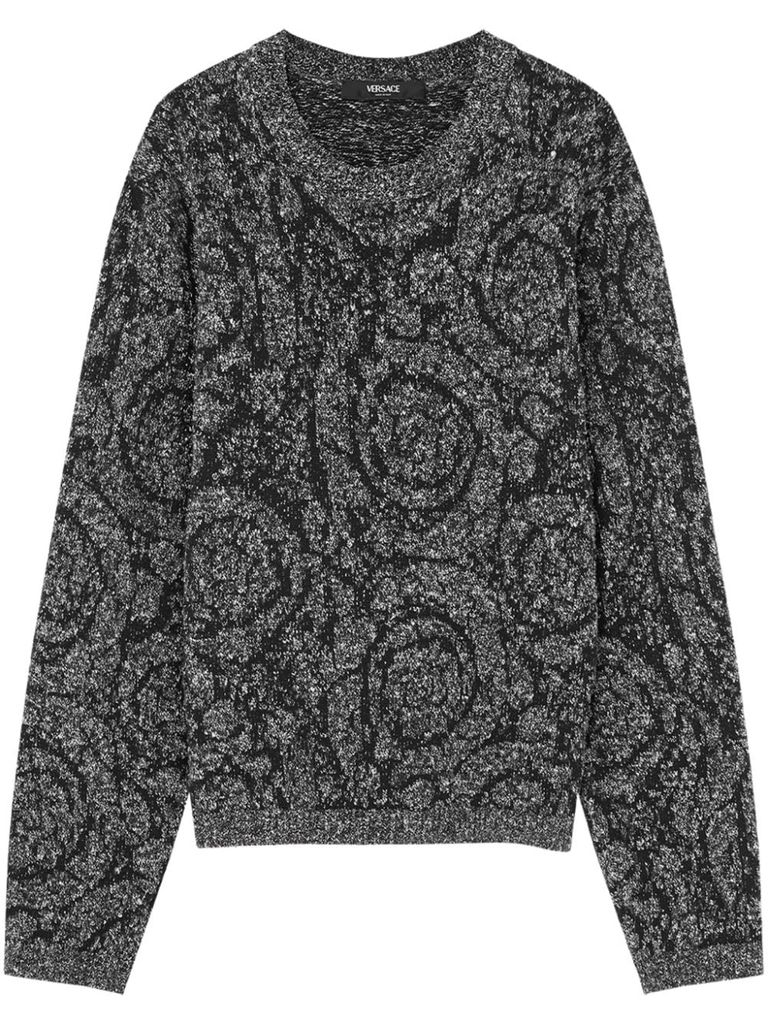 Shop Versace Jacquard Pattern Cotton Blend Sweater In Nero