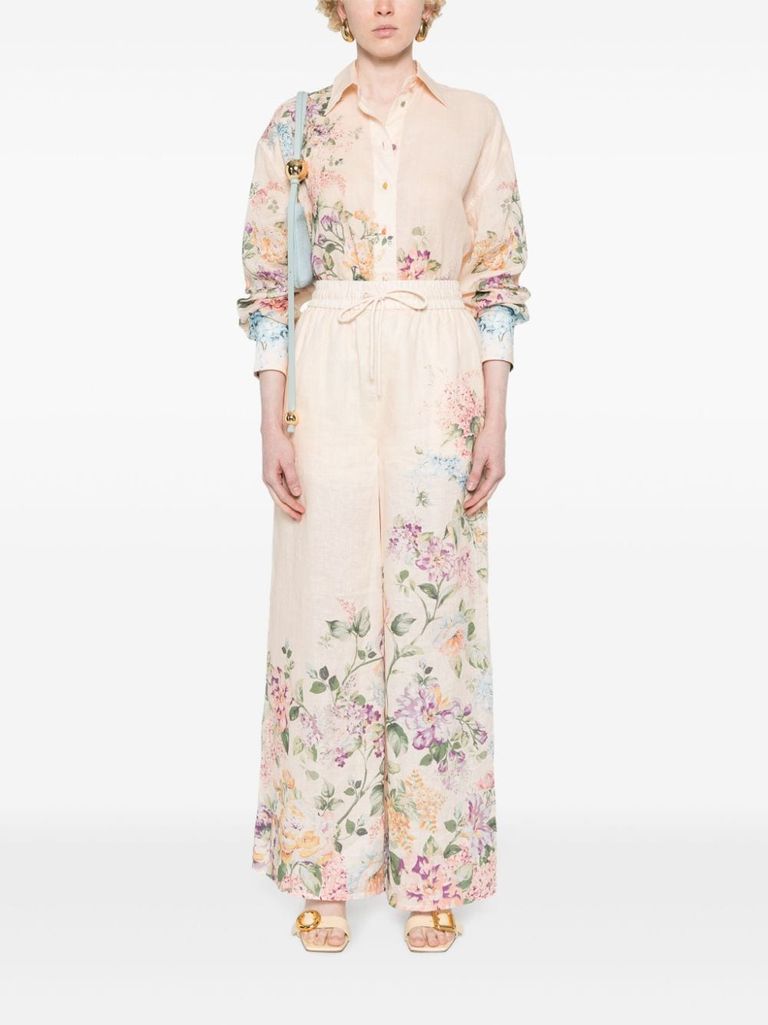 Shop Zimmermann Halliday Shirt In Ramie With Floral Print In Beige