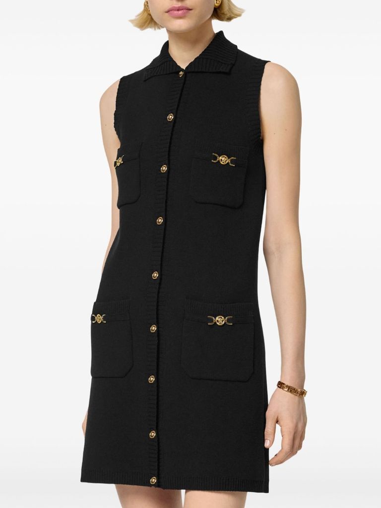 Shop Versace Sleeveless Short Dress In Virgin Wool And Cashmere In Nero