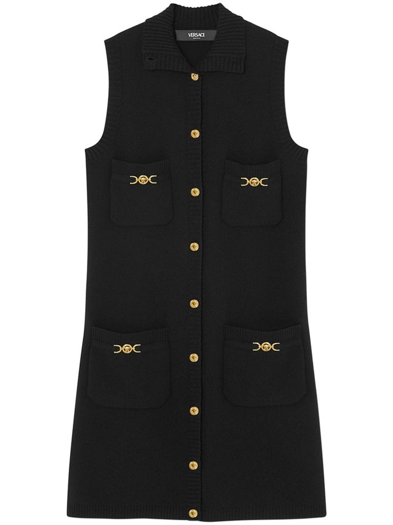 Shop Versace Sleeveless Short Dress In Virgin Wool And Cashmere In Nero