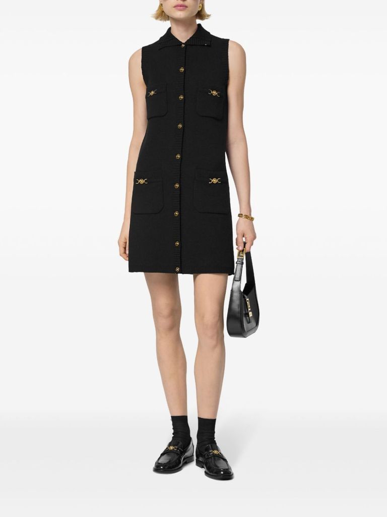 Shop Versace Sleeveless Short Dress In Virgin Wool And Cashmere In Nero