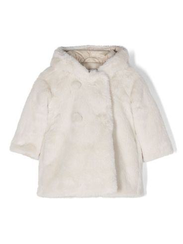 Double-breasted faux-fur coat with hood