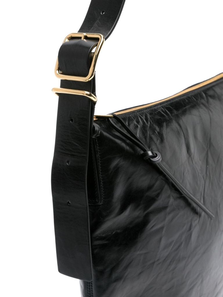 Shop Jil Sander Medium Moon Bag In Calf Leather With Front Logo In Nero