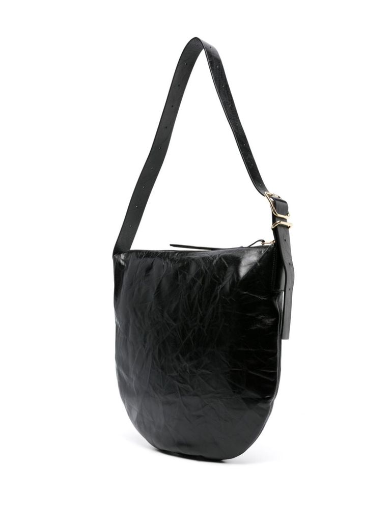 Shop Jil Sander Medium Moon Bag In Calf Leather With Front Logo In Nero