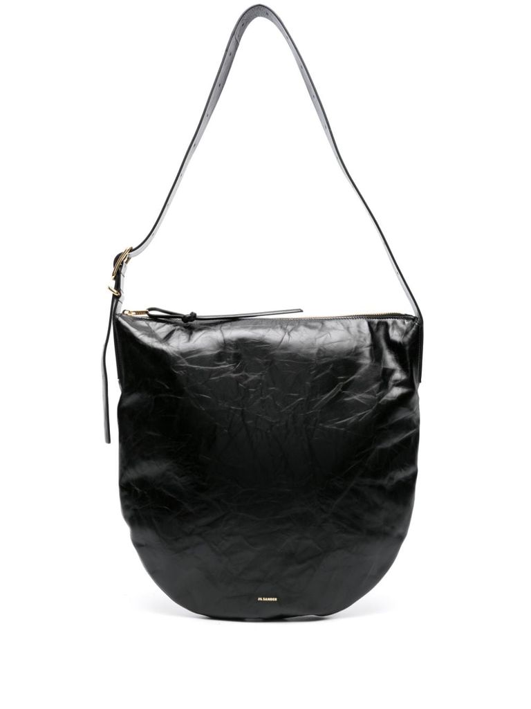 Shop Jil Sander Medium Moon Bag In Calf Leather With Front Logo In Nero