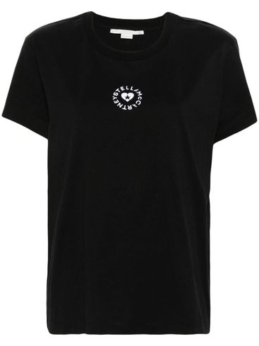 T-shirt in cotone con logo effetto velluto stampato frontale