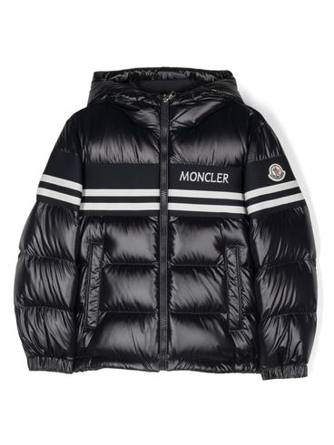 Short Mangal down jacket in recycled polyester with front stripes