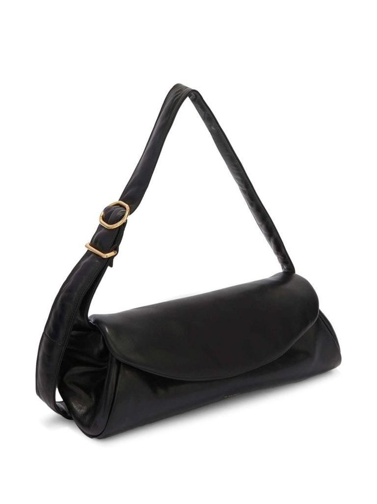 Shop Jil Sander Large Cannolo Handbag In Padded Calf Leather In Nero