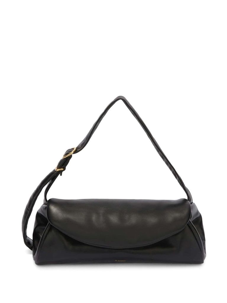 Shop Jil Sander Large Cannolo Handbag In Padded Calf Leather In Nero