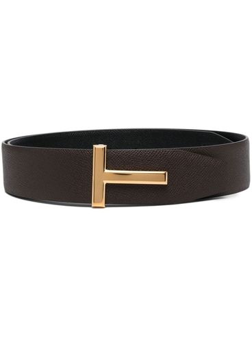 Cintura reversibile marrone e nero con fibbia con logo