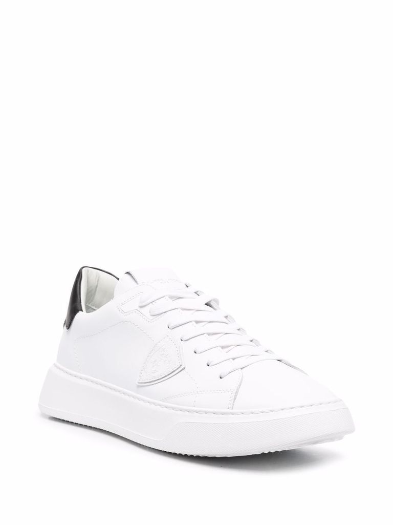 Shop Philippe Model Temple Veau Sneakers In White Calf Leather With Black Heel In Bianco