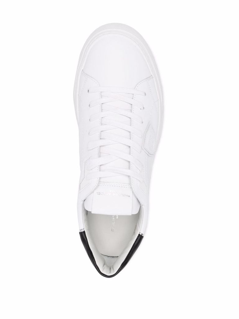 Shop Philippe Model Temple Veau Sneakers In White Calf Leather With Black Heel In Bianco