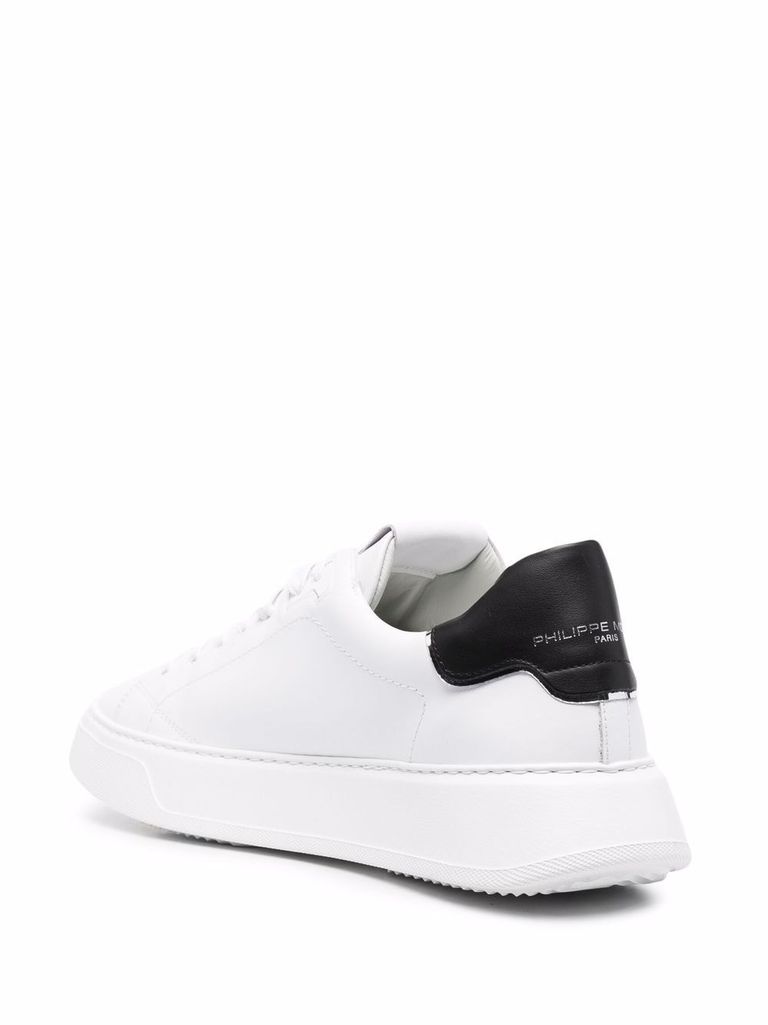 Shop Philippe Model Temple Veau Sneakers In White Calf Leather With Black Heel In Bianco