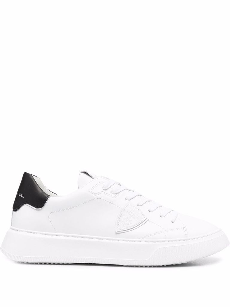 Shop Philippe Model Temple Veau Sneakers In White Calf Leather With Black Heel In Bianco