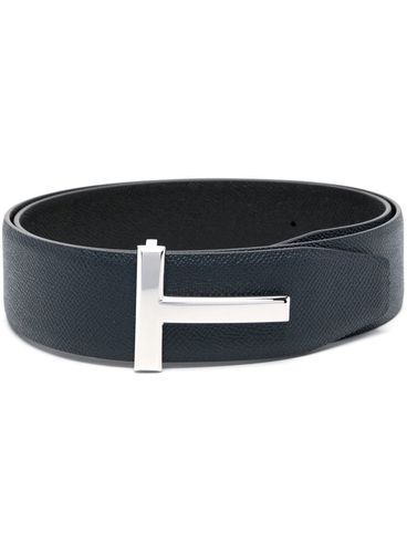 Cintura reversibile blu e nero con fibbia con logo