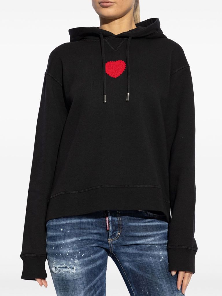 Shop Dsquared2 Cotton Sweatshirt With Front Heart Patch In Nero