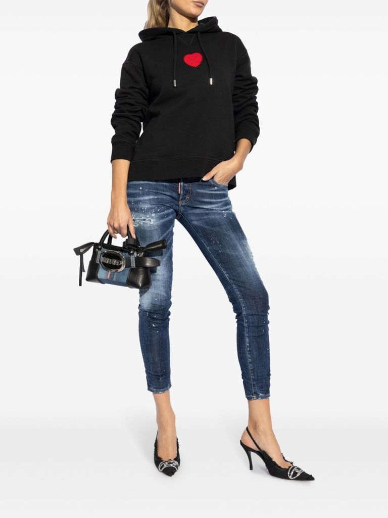 Shop Dsquared2 Cotton Sweatshirt With Front Heart Patch In Nero