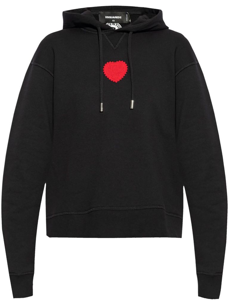 Shop Dsquared2 Cotton Sweatshirt With Front Heart Patch In Nero