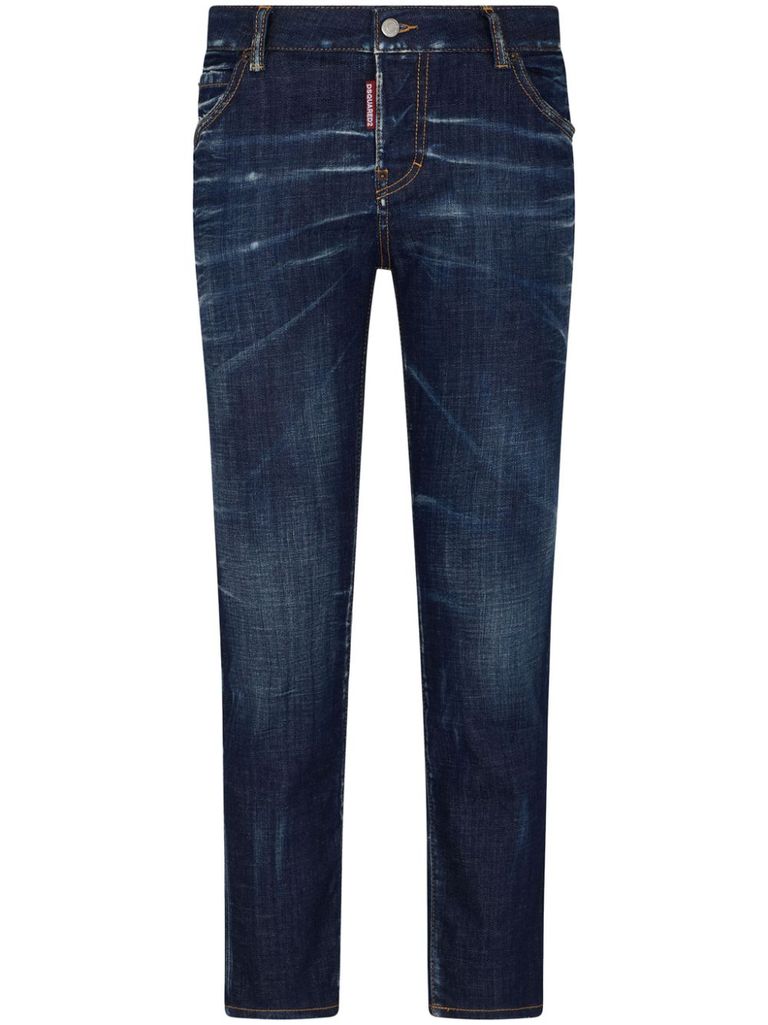 Shop Dsquared2 Skater Slim Jeans In Stretch Cotton With A Distressed Effect In Blu