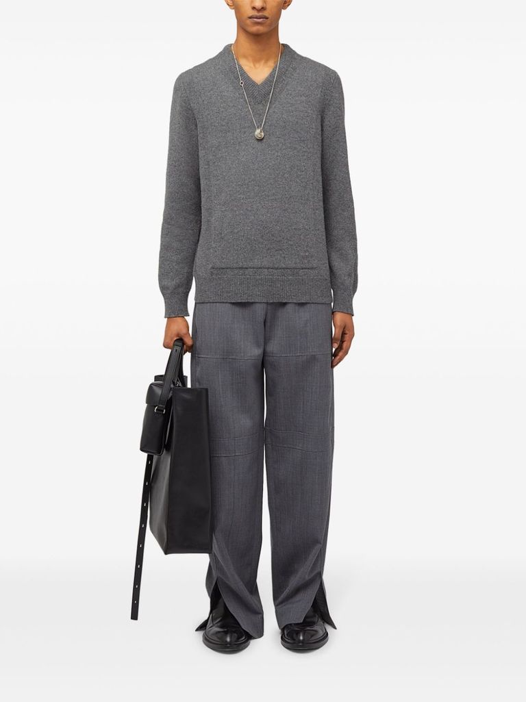 Shop Jil Sander Wool Sweater With A V-neck In Grigio