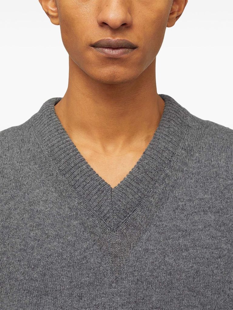 Shop Jil Sander Wool Sweater With A V-neck In Grigio