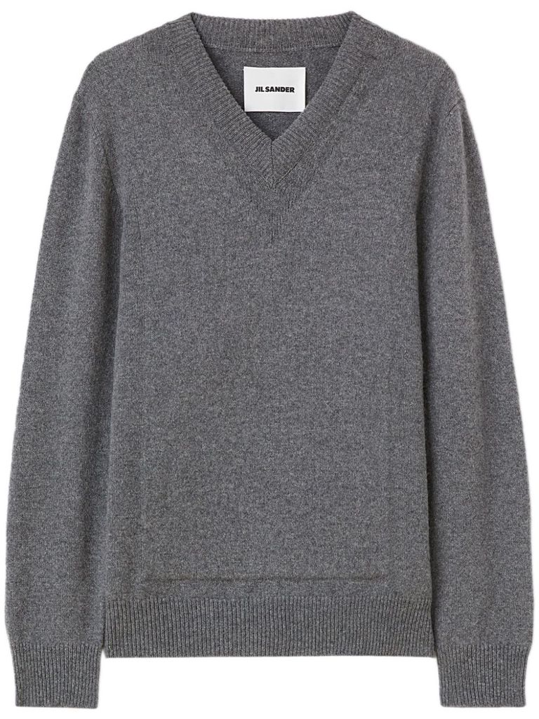 Shop Jil Sander Wool Sweater With A V-neck In Grigio