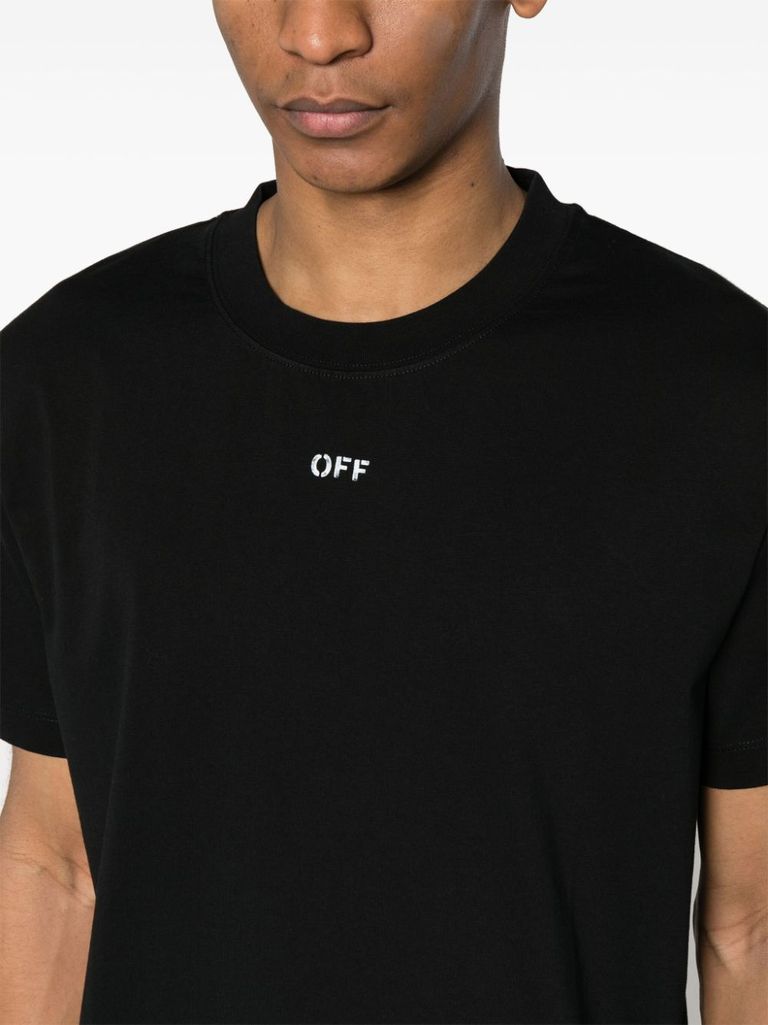 Shop Off-white Black Cotton T-shirt With White Logo Printed On The Front In Nero