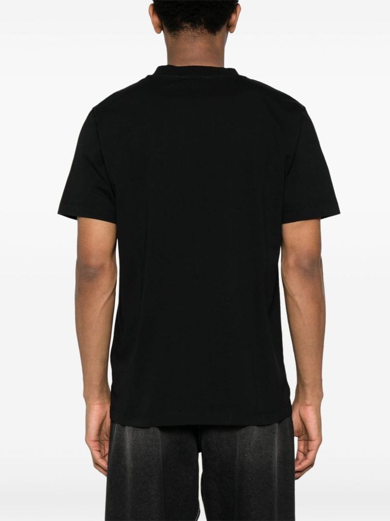 Shop Off-white Black Cotton T-shirt With White Logo Printed On The Front In Nero