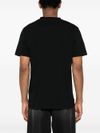 Black cotton T-shirt with white logo printed on the front