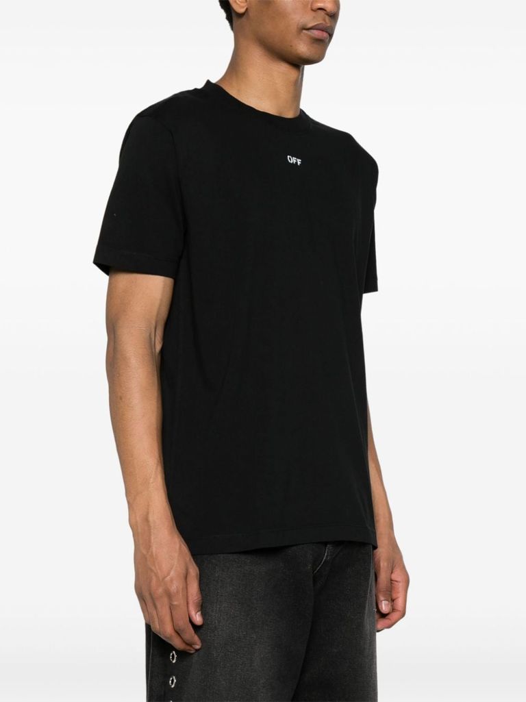 Shop Off-white Black Cotton T-shirt With White Logo Printed On The Front In Nero