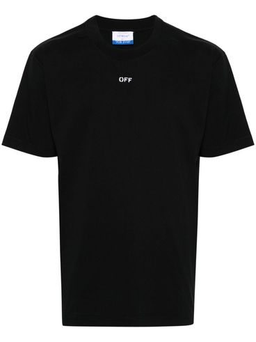 T-shirt in cotone nero con logo bianco stampato frontale
