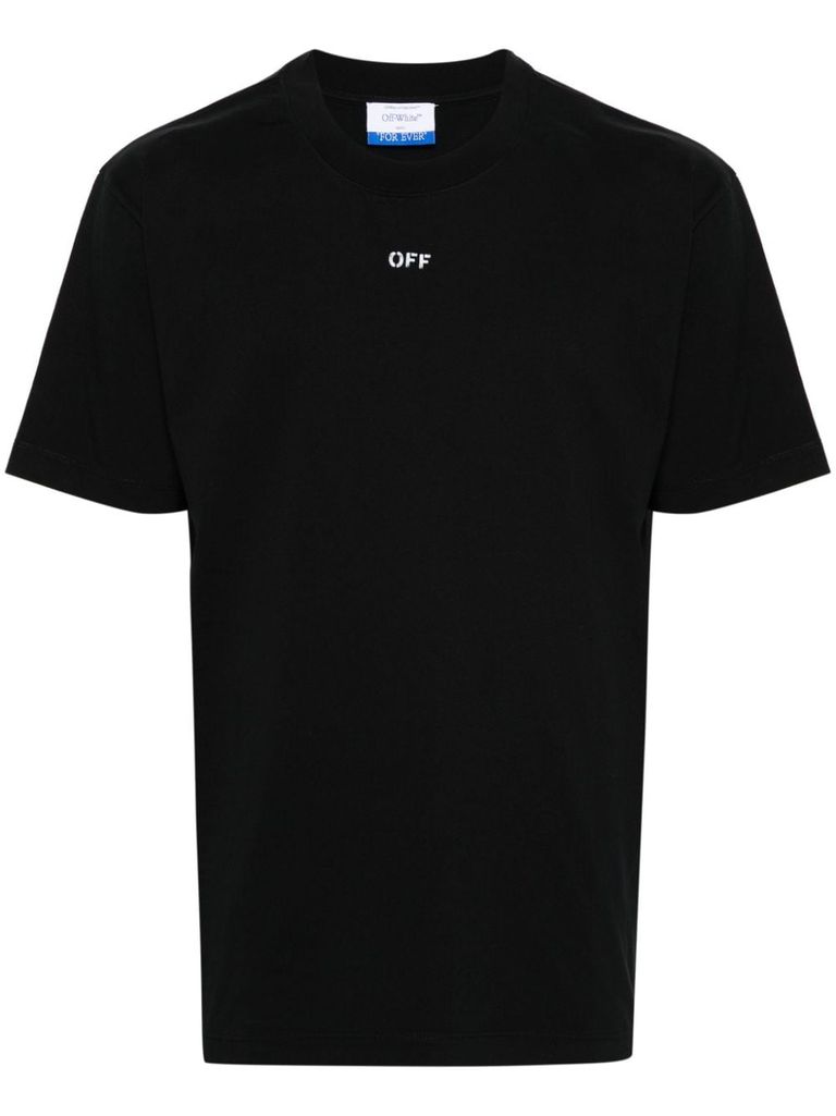 Shop Off-white Black Cotton T-shirt With White Logo Printed On The Front In Nero