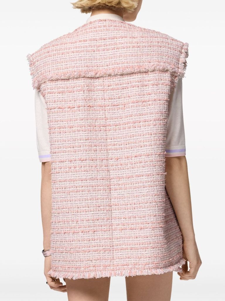 Shop Versace Cotton Tweed Vest With Fringe Detail In Rosa