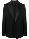 Single-breasted wool tuxedo jacket with shiny lapels